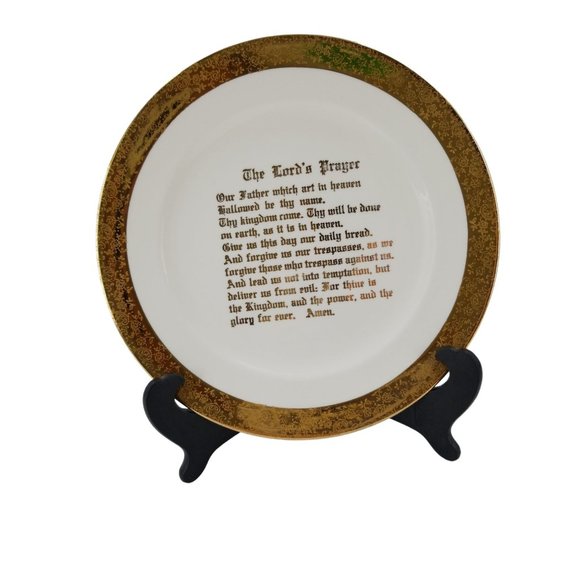 VTG Lord's Prayer printed in Gothic letters, 22K Gold Plated Maker Mark on Back - Picture 1 of 7